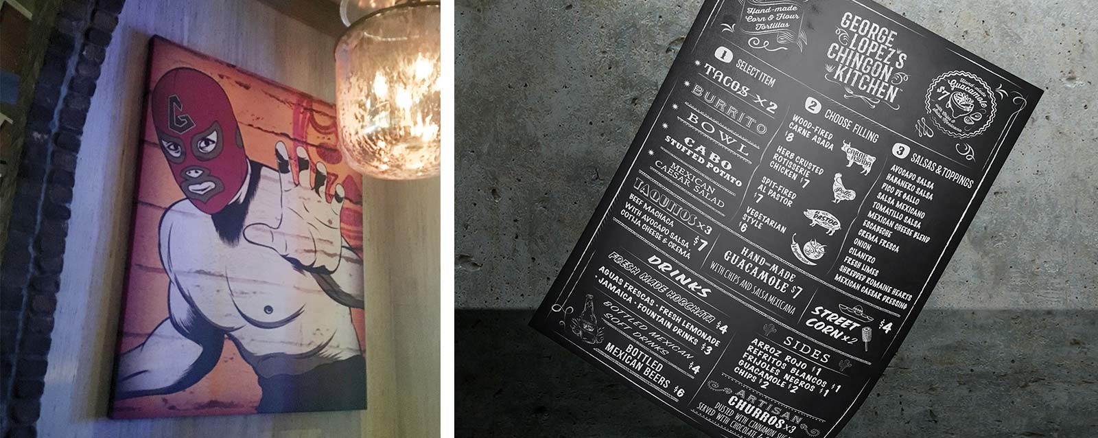 Menu design for George Lopez's Chingon Kitchen