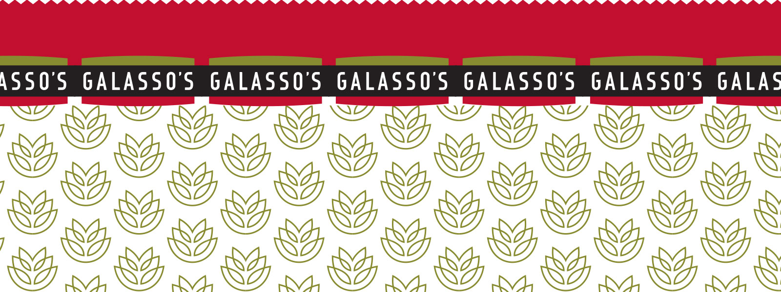 Repeating wheat pattern and Galasso's logo
