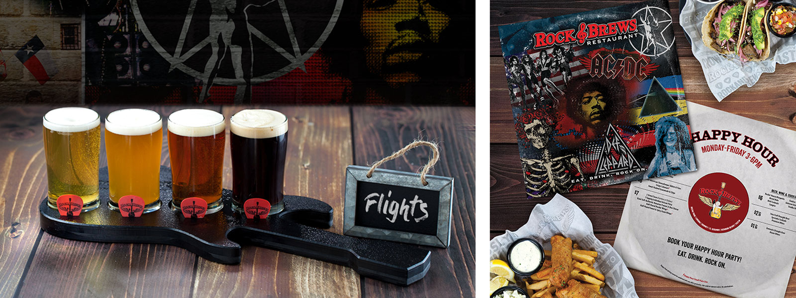 Rock & Brews beer flight and menu design