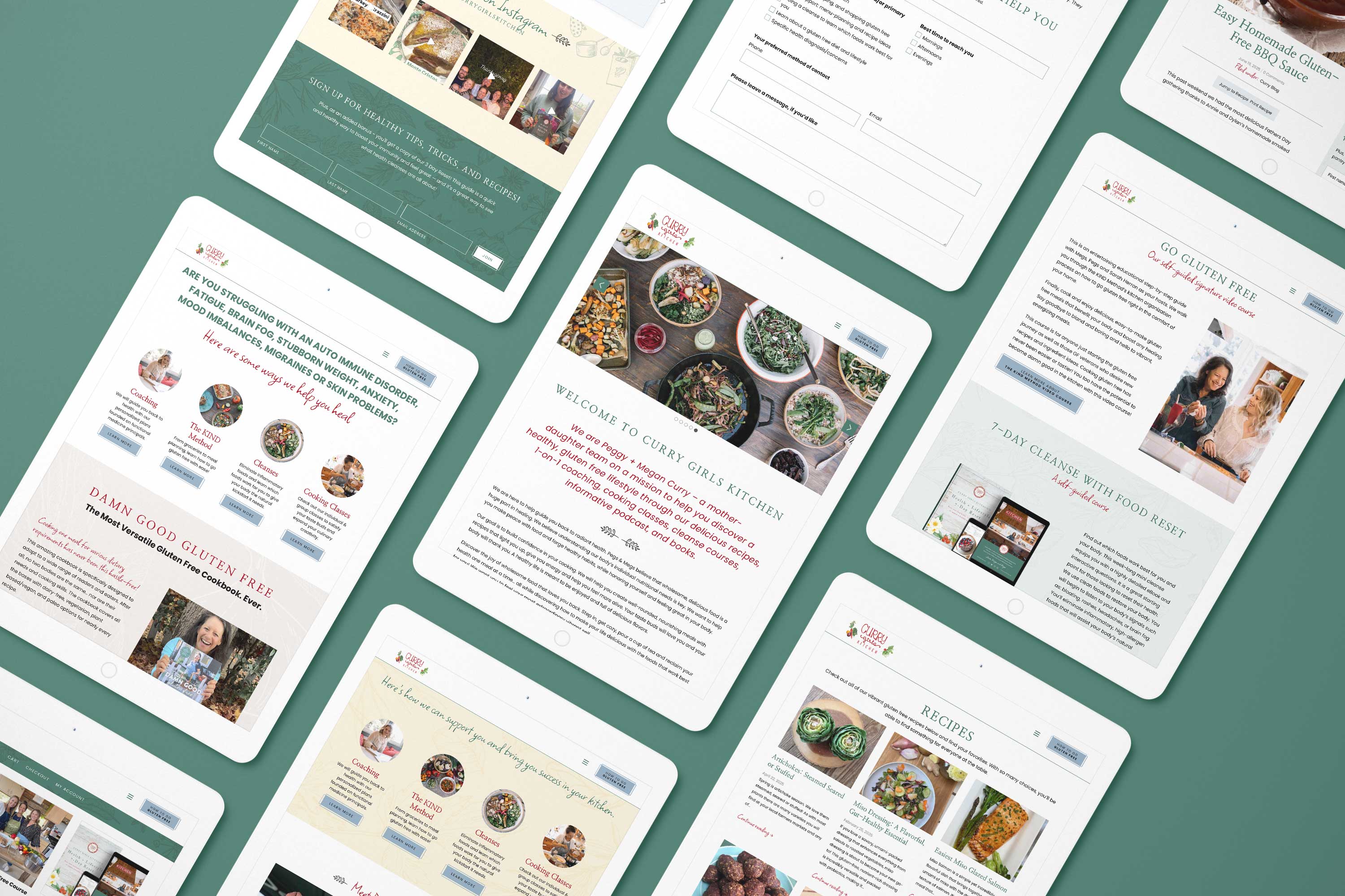 Various pages of the Curry Girls Kitchen website