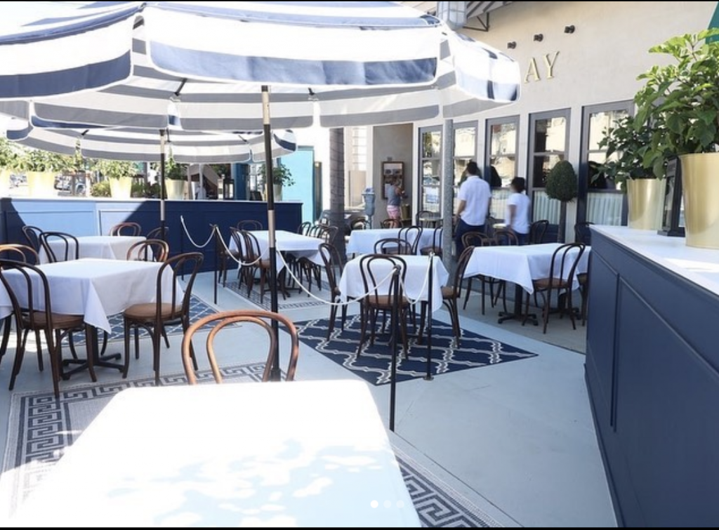 Outdoor seating for Manhattan Beach, CA restaurant SLAY Steak + Fish House for the COVID-19 pandemic