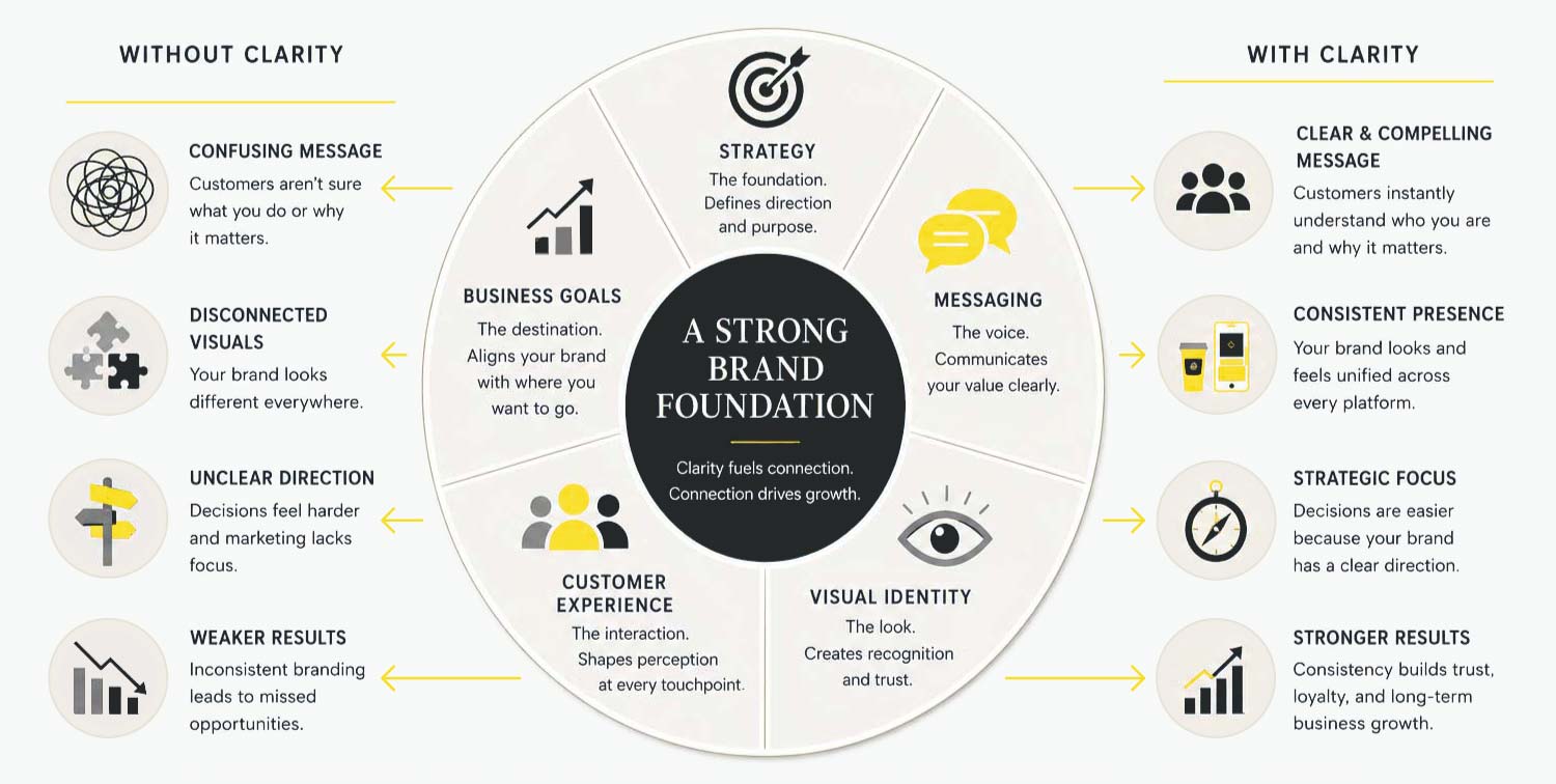 Infographic about what makes a strong brand foundation.